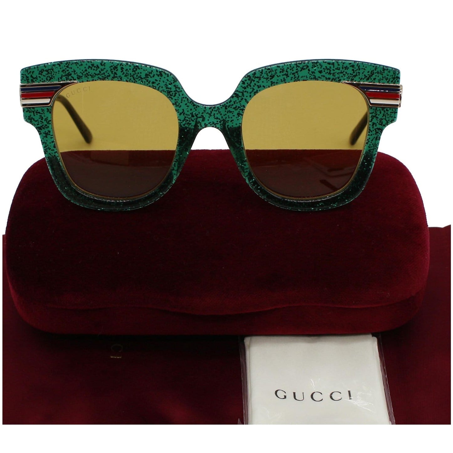 GUCCI GG0281S Square Glitter Green Sunglasses Brown Lens