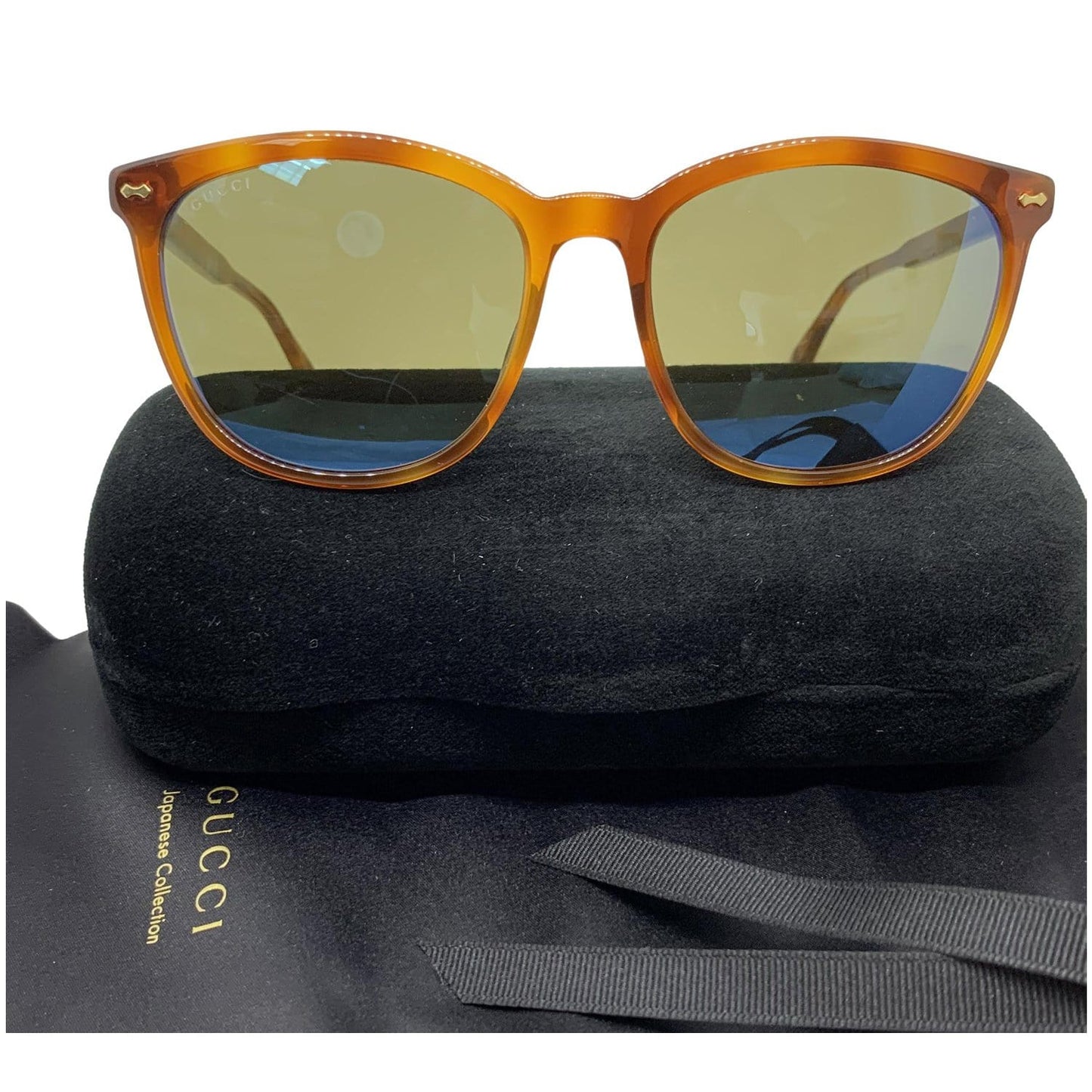 Gucci GG0196SK 003 Havana Frame Sunglasses Blue Lens