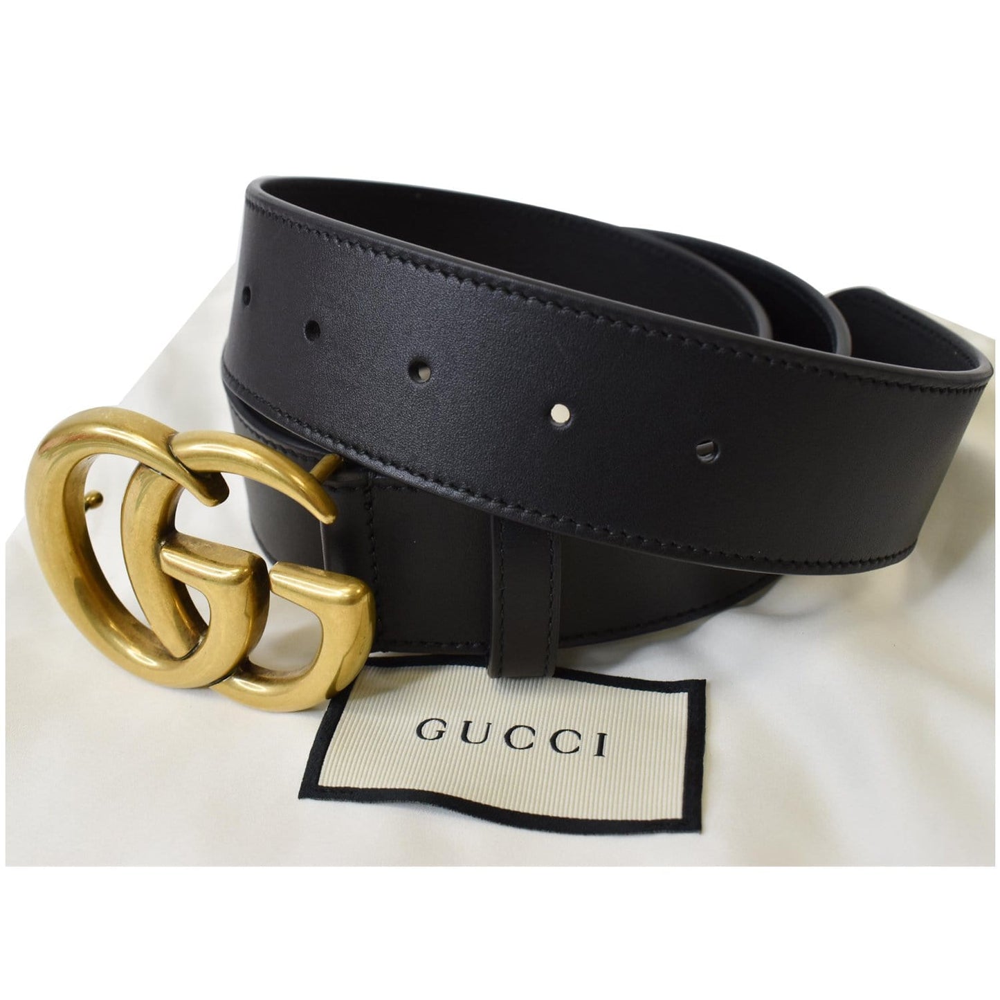 GUCCI Double G Buckle Leather Belt Size 34 Black