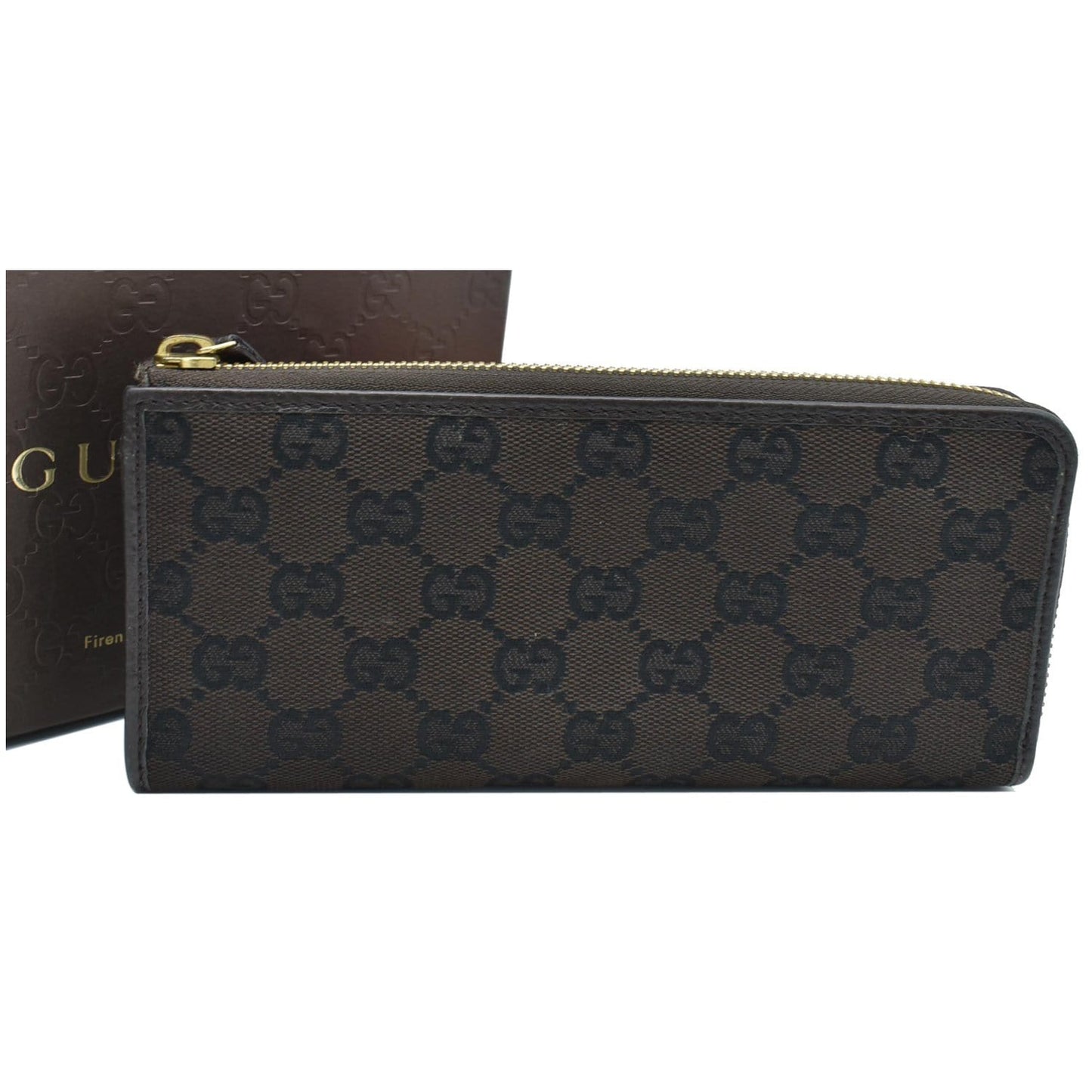 GUCCI GG Canvas Zip Around Wallet Brown 268917