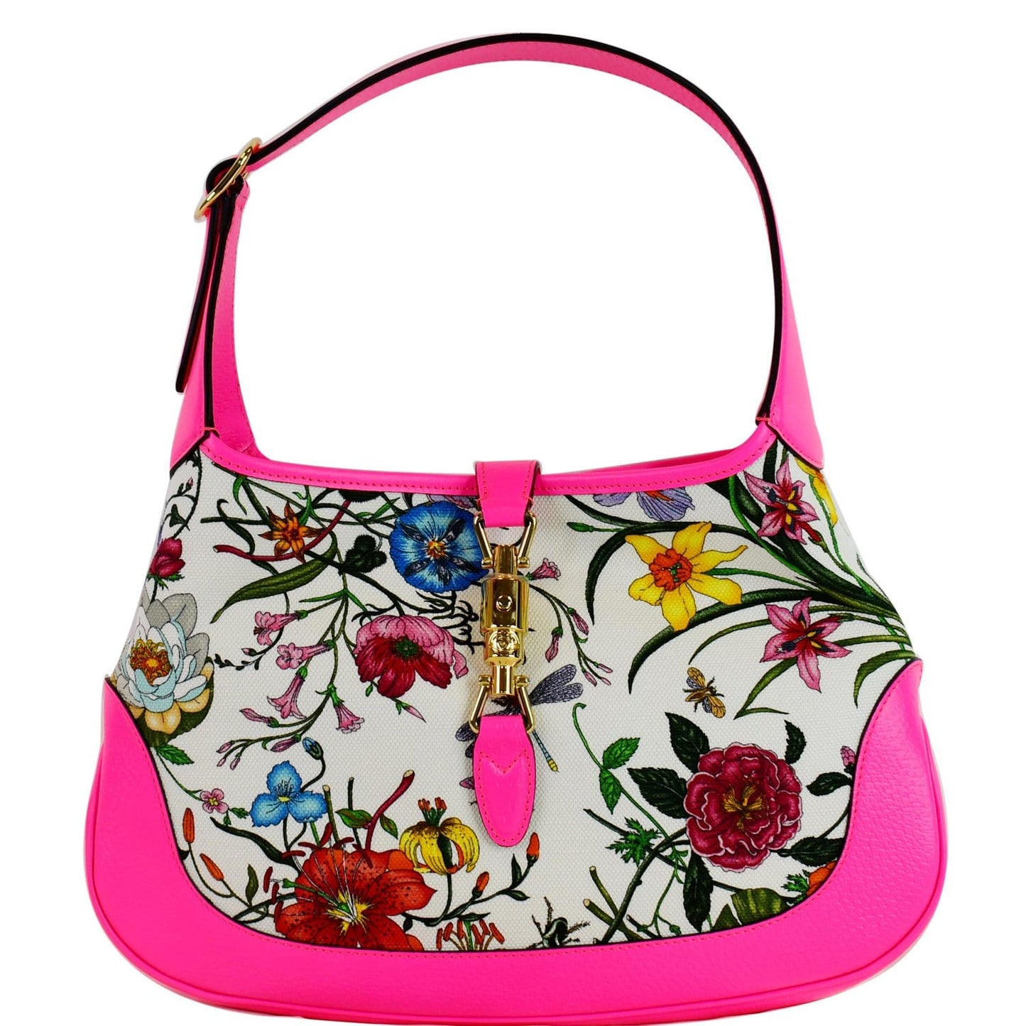 GUCCI Flora Jackie Medium Canvas Hobo Bag Pink 550152