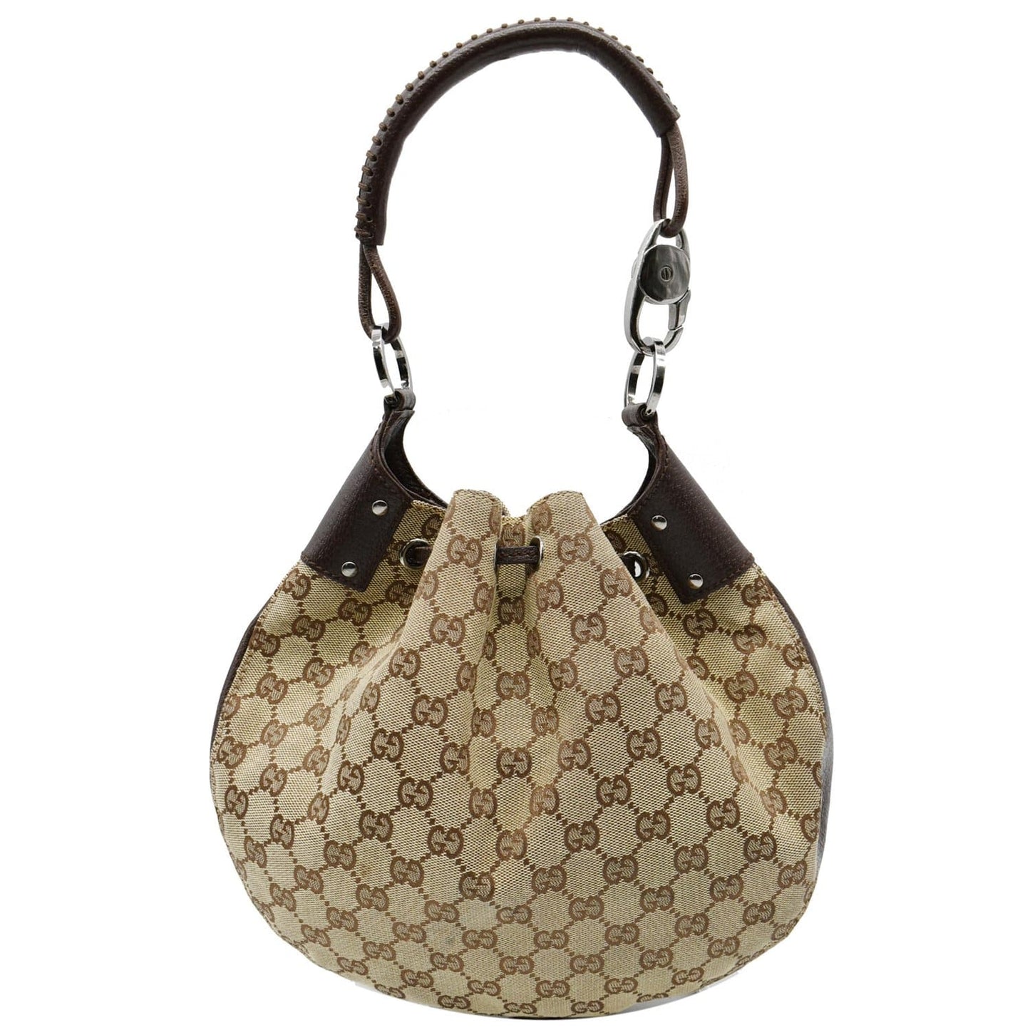 GUCCI Drawstring GG Monogram Canvas Hobo Bag Beige 115006