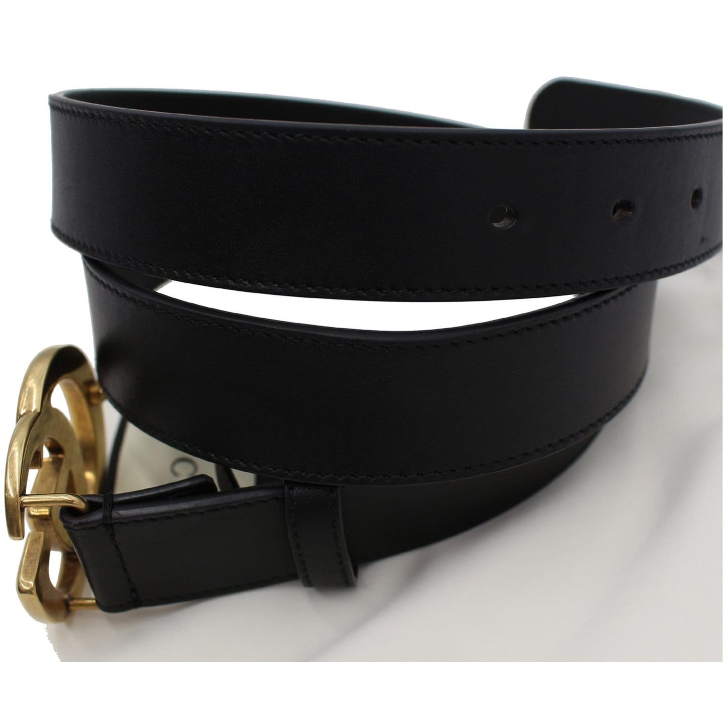 GUCCI Double G Buckle Leather Belt Black 414516 Size 100.40
