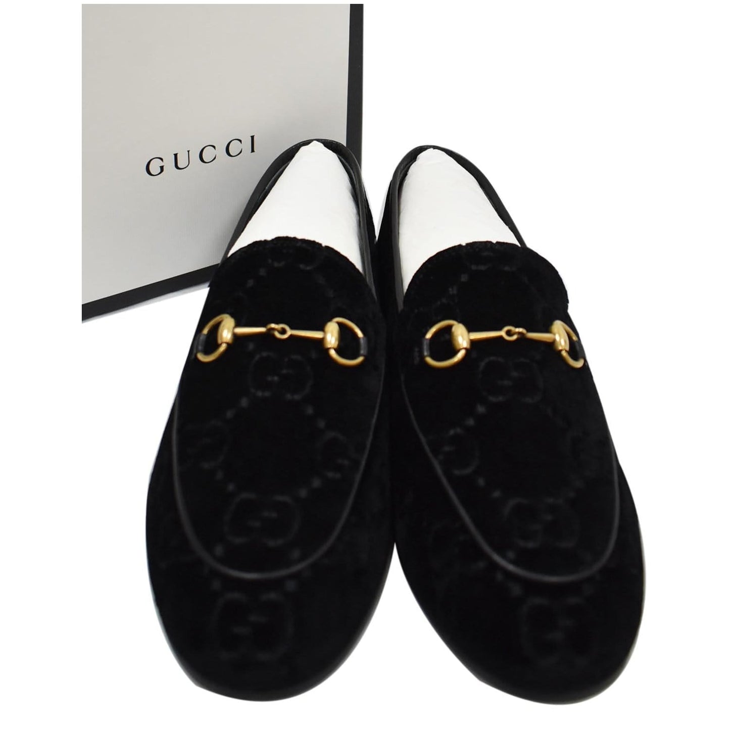GUCCI GG Jordaan Velvet Leather Loafer Black 431467 Size 40