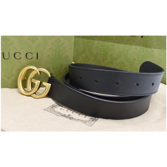 GUCCI Double G Buckle Leather Belt Black 414516