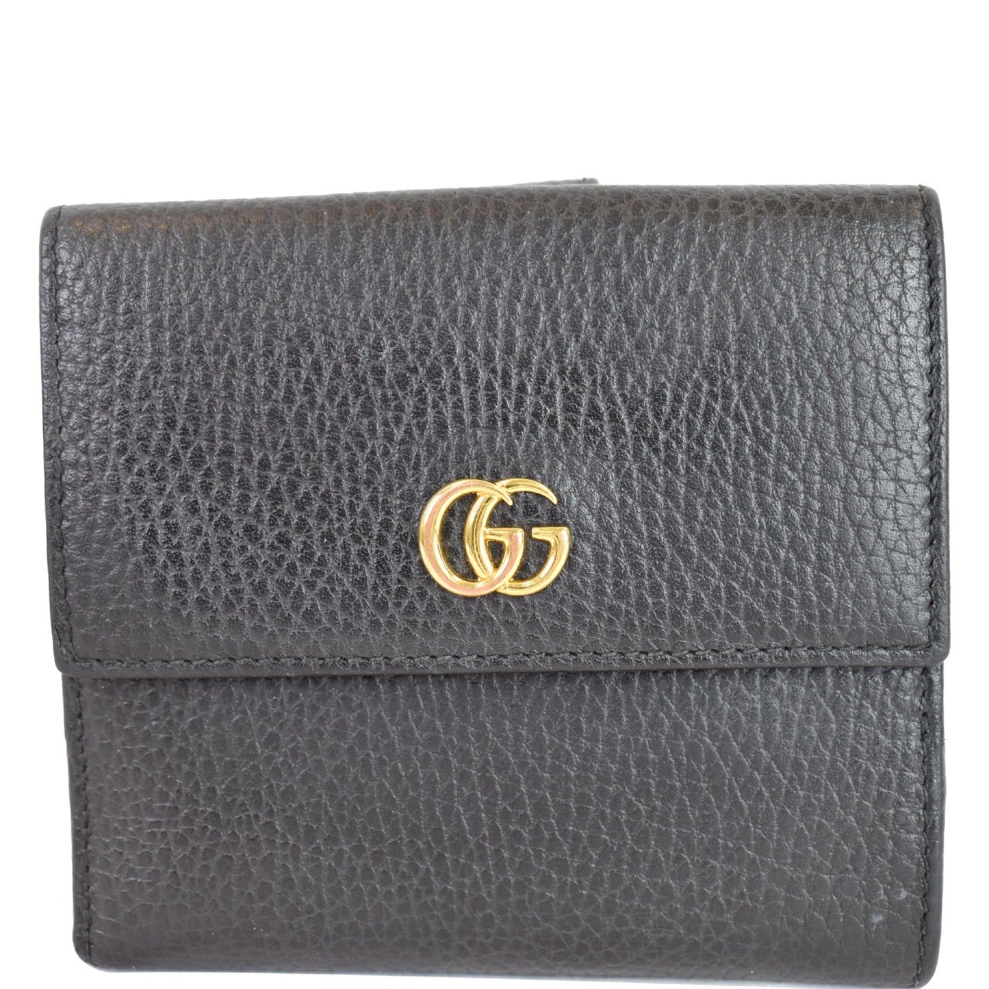 GUCCI French Flap Leather Wallet Black 456122