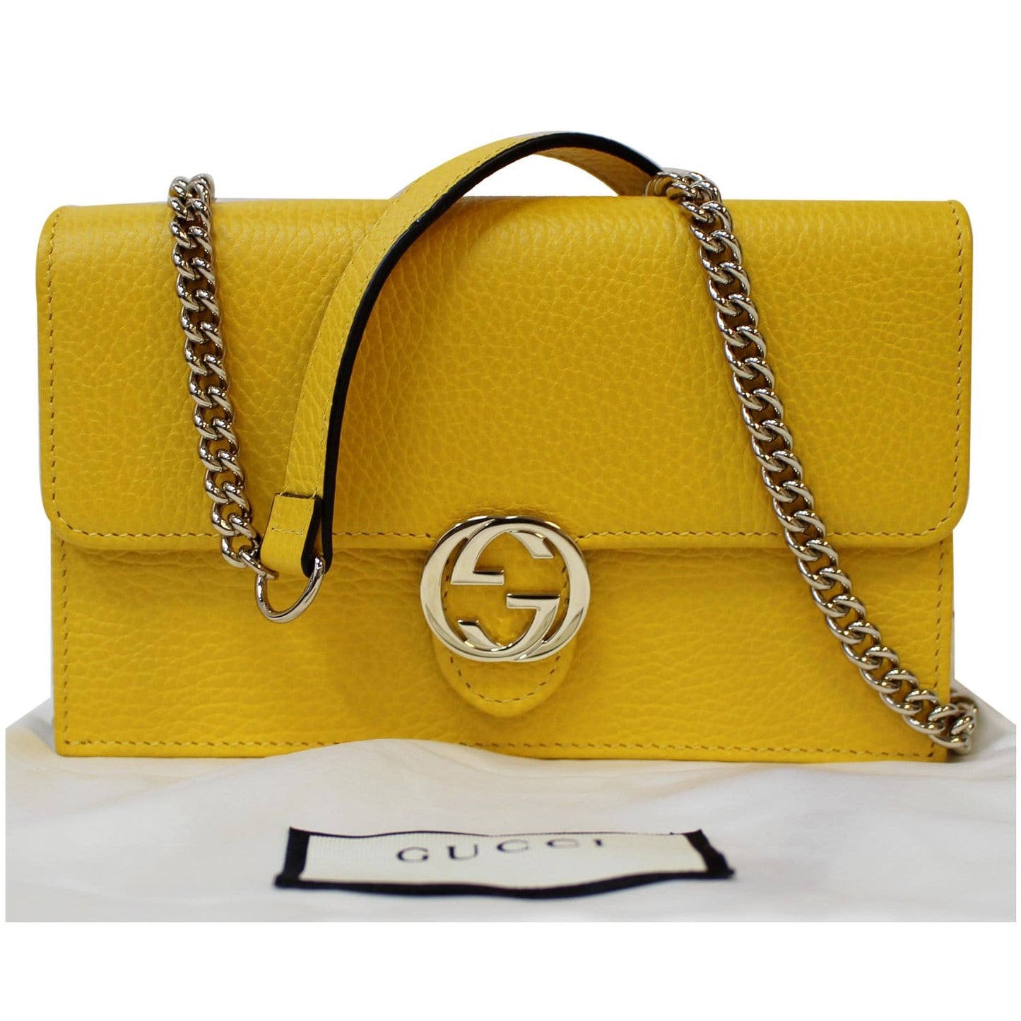 GUCCI GG Interlocking Pebbled Leather Crossbody Bag Yellow 615523