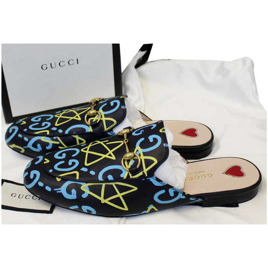 GUCCI Princetown Gucci Ghost Print Flats Black US 7