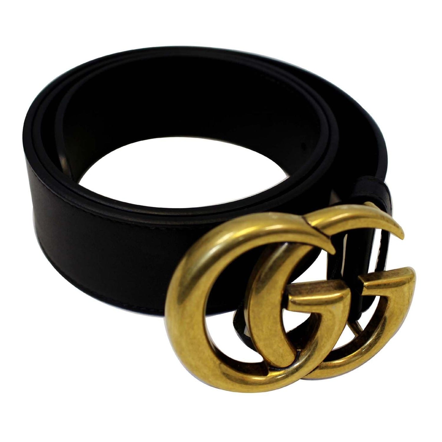 GUCCI Double G Buckle Black Leather Belt Size 39 Black
