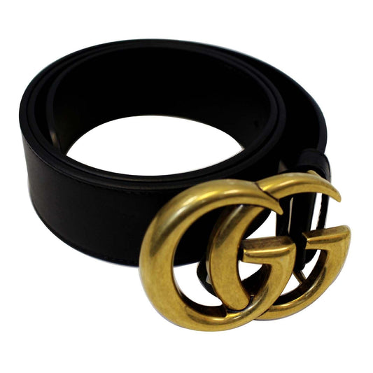 GUCCI Double G Buckle Black Leather Belt Size 39 Black