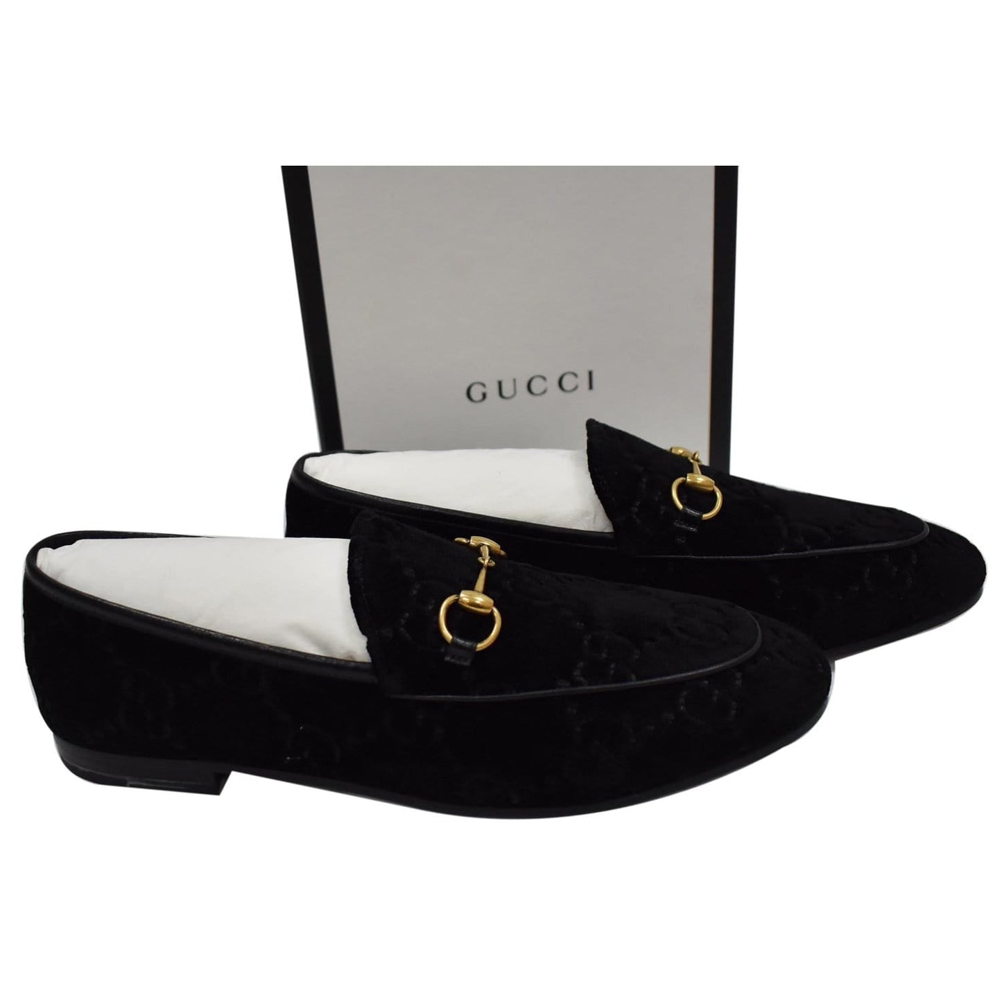 GUCCI GG Jordaan Velvet Leather Loafer Black 431467 Size 40