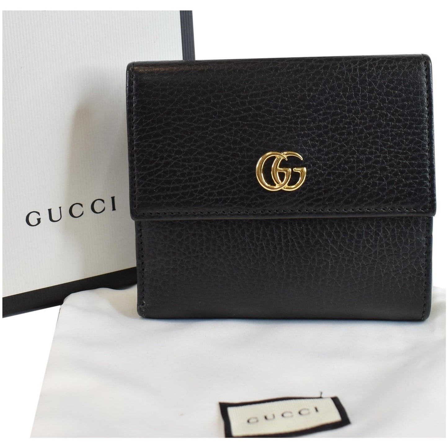 GUCCI GG Leather French Flap Wallet Black 456122
