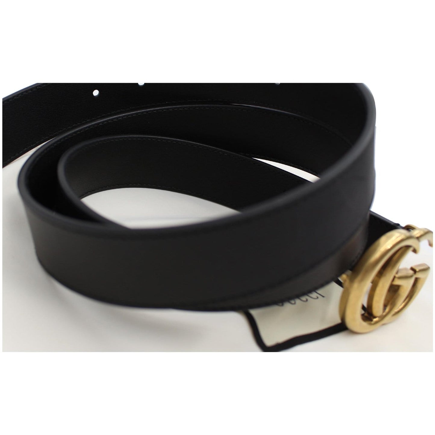 GUCCI Double G Buckle Leather Belt Black 414516 Size 100.40