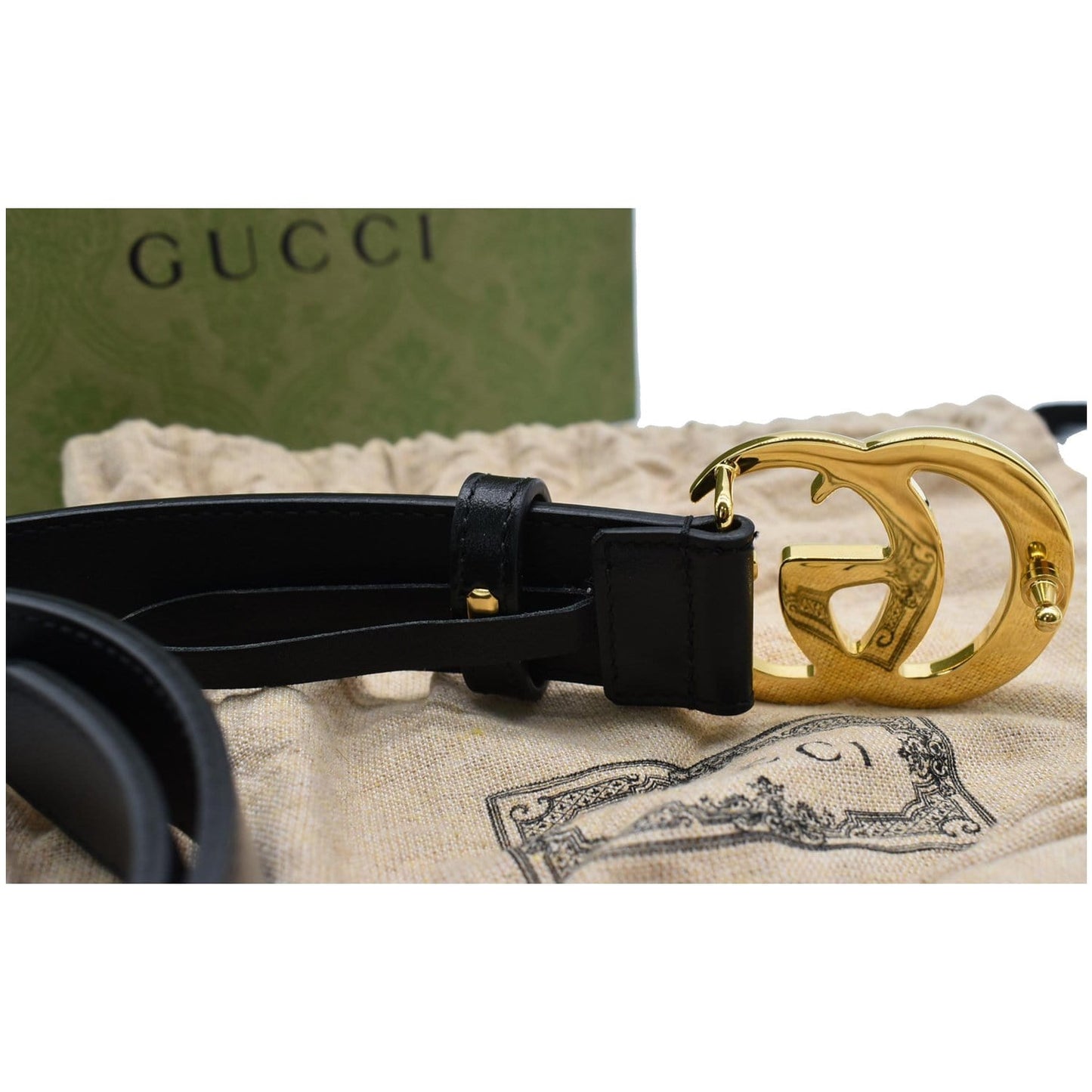 GUCCI Double G Buckle Leather Belt Black 414516