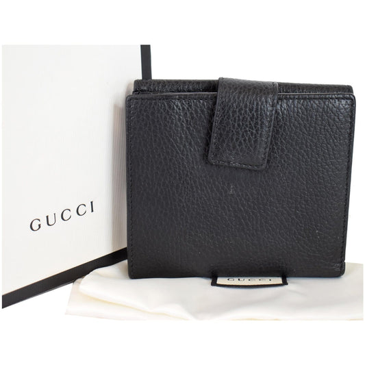 GUCCI French Flap Leather Wallet Black 456122