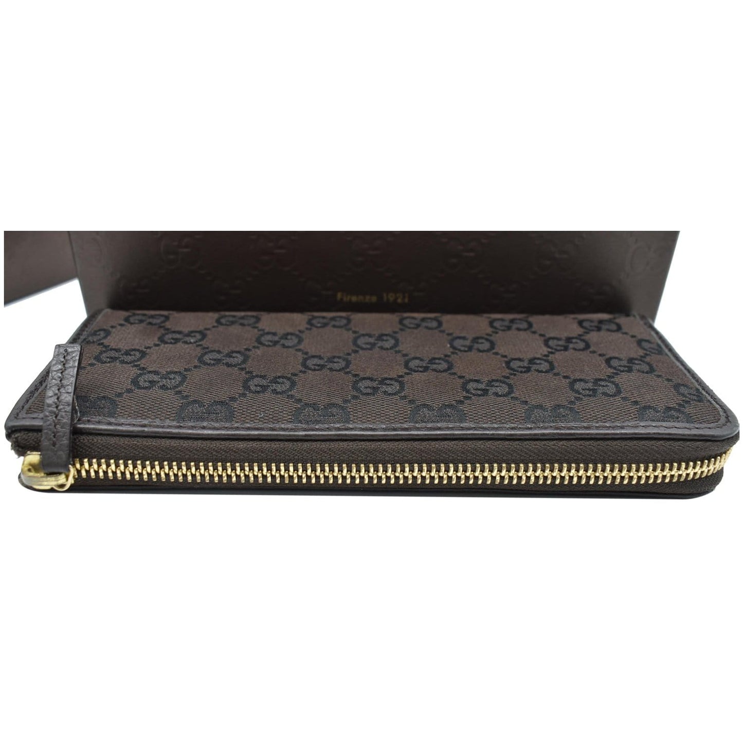GUCCI GG Canvas Zip Around Wallet Brown 268917