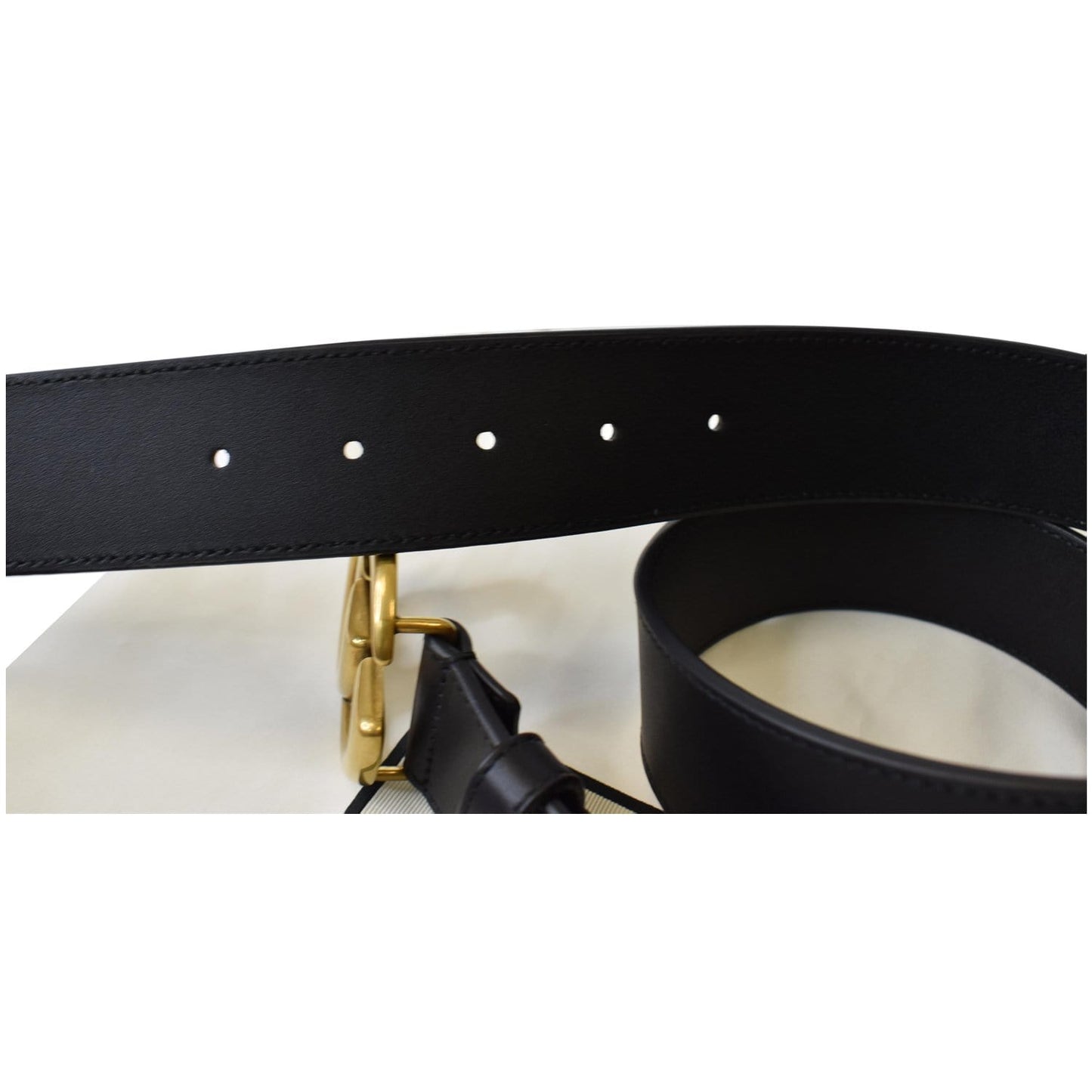 GUCCI Double G Buckle Leather Belt Size 34 Black