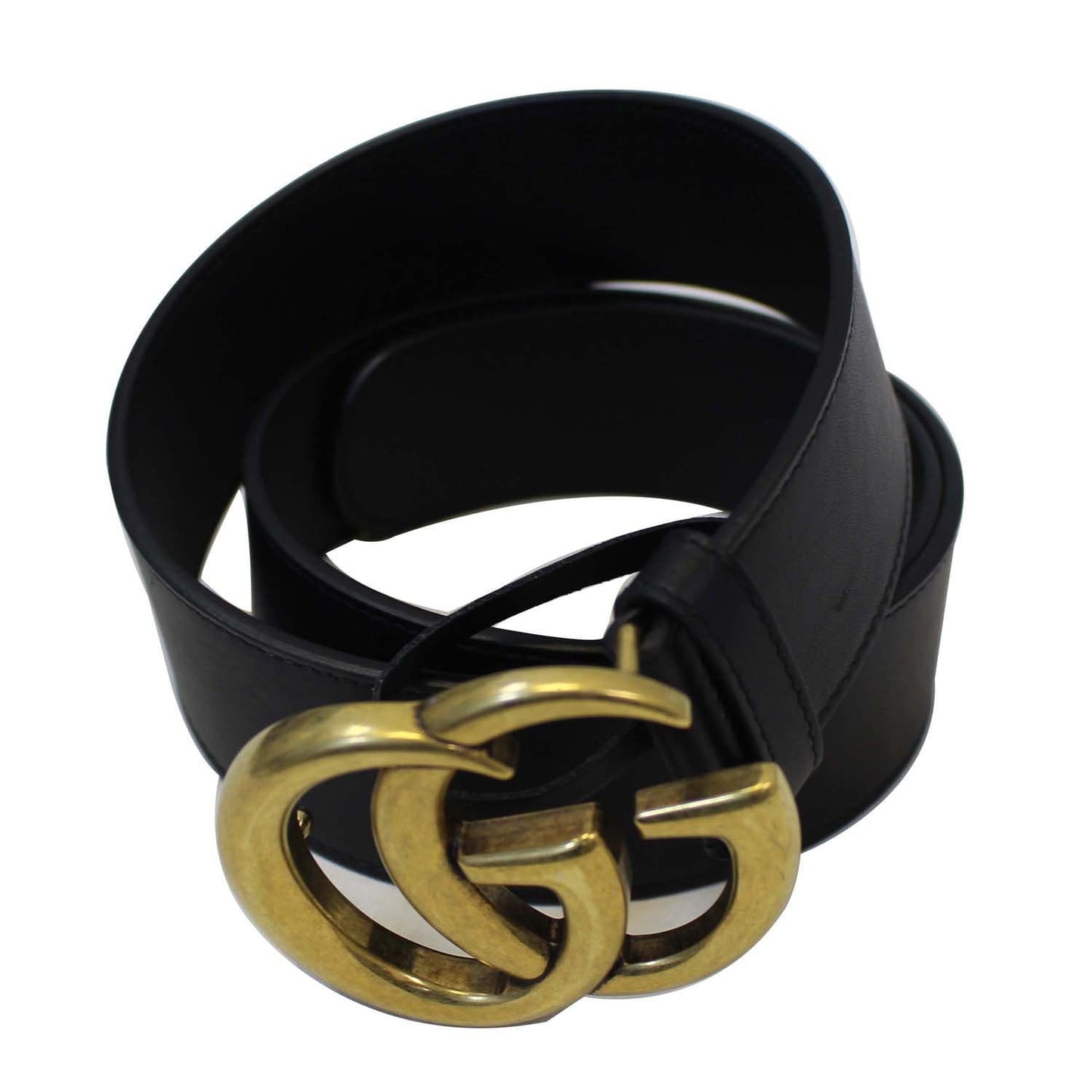 GUCCI Double G Buckle Black Leather Belt Size 39 Black