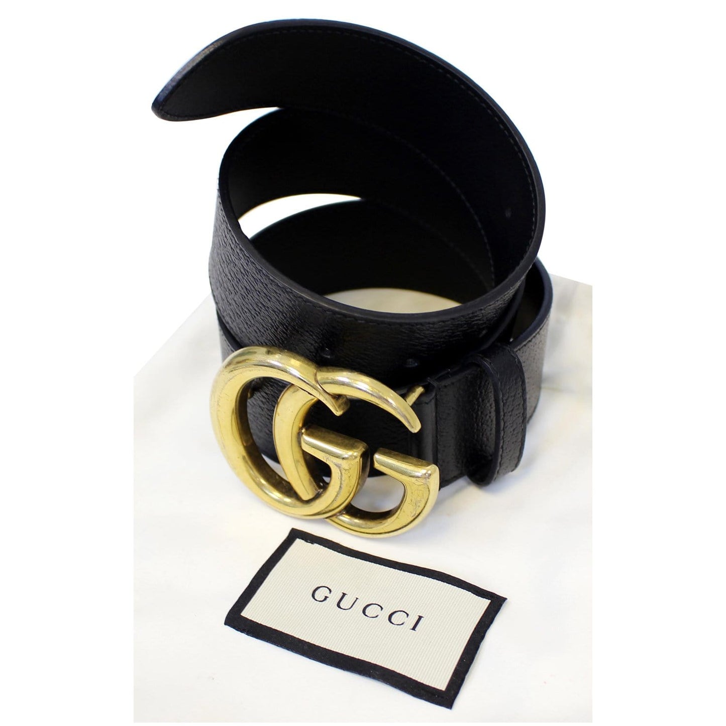 GUCCI Double G Buckle Leather Belt Black Size 37