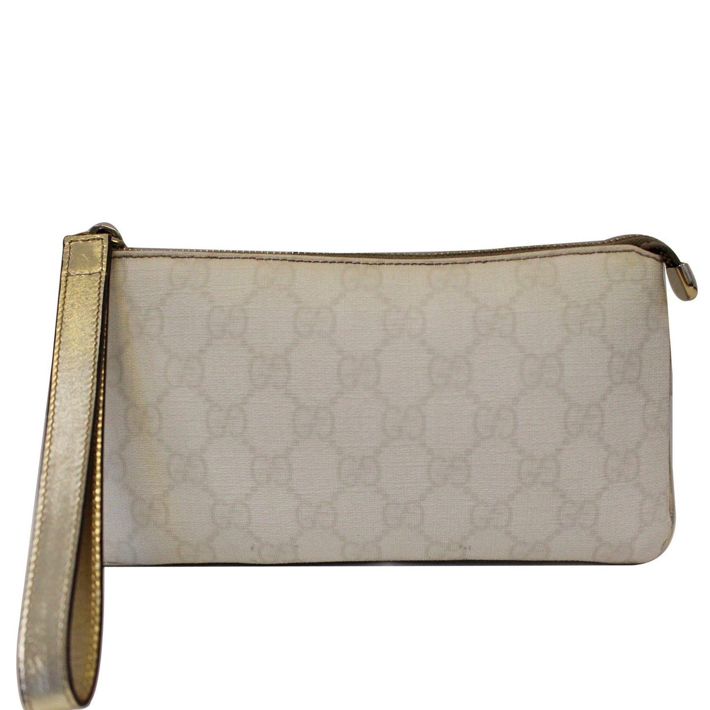 GUCCI GG Canvas Wristlet Pochette Clutch Bag White 190553