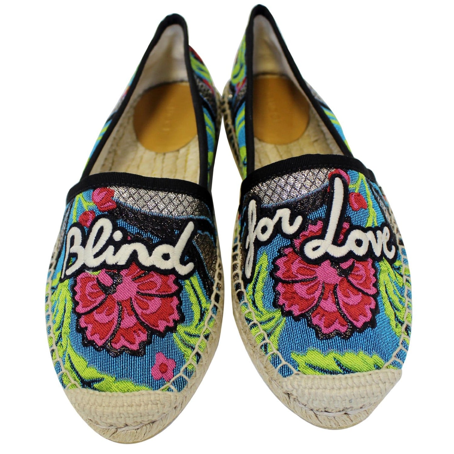 GUCCI Embroidered Blind For Love Espadrilles Flat Multicolor US 6 - Last Call