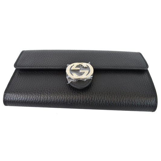 GUCCI GG Interlocking Continental Leather Wallet Black 598166