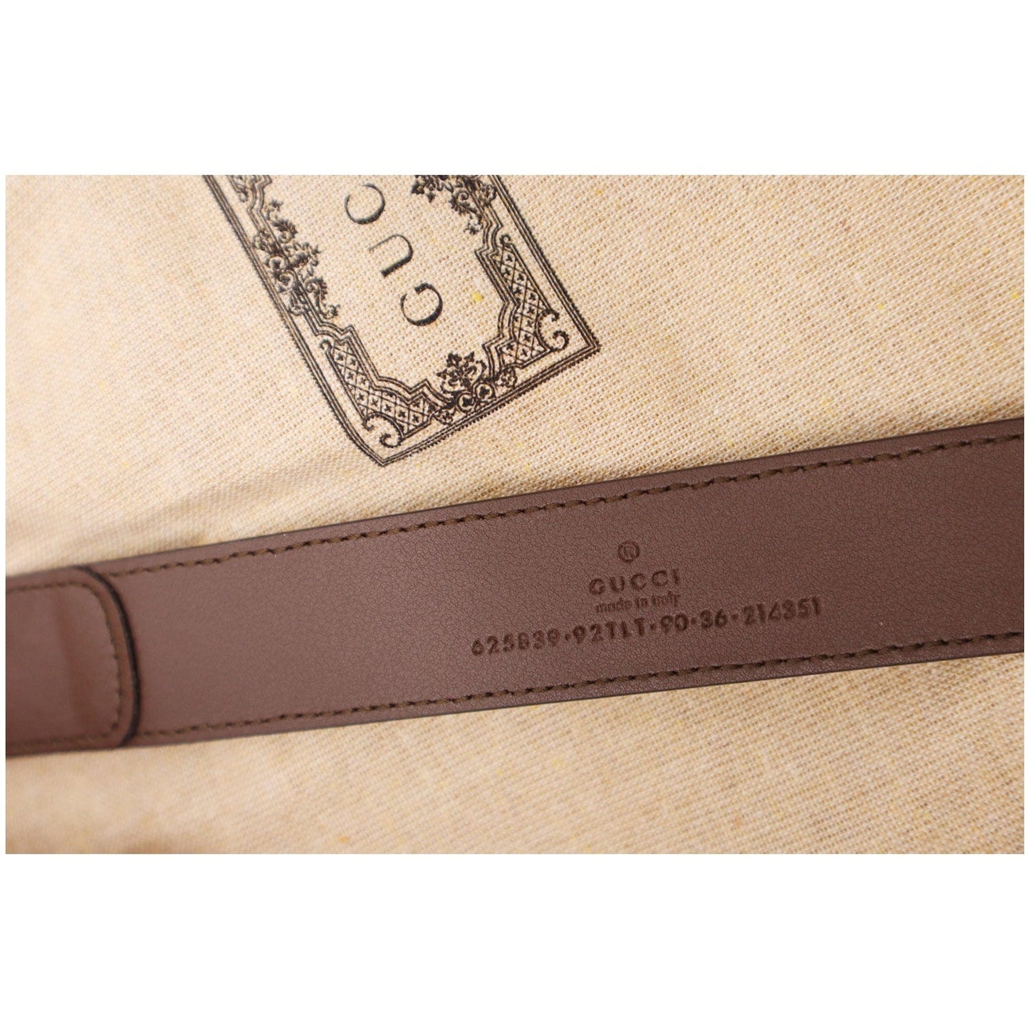 GUCCI Double G Buckle GG Supreme Leather Belt Beige 625839 Size 90.36