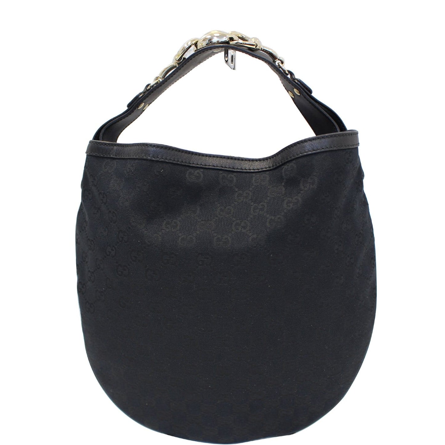 GUCCI GG Canvas Horsebit Medium Wave Hobo Bag Black