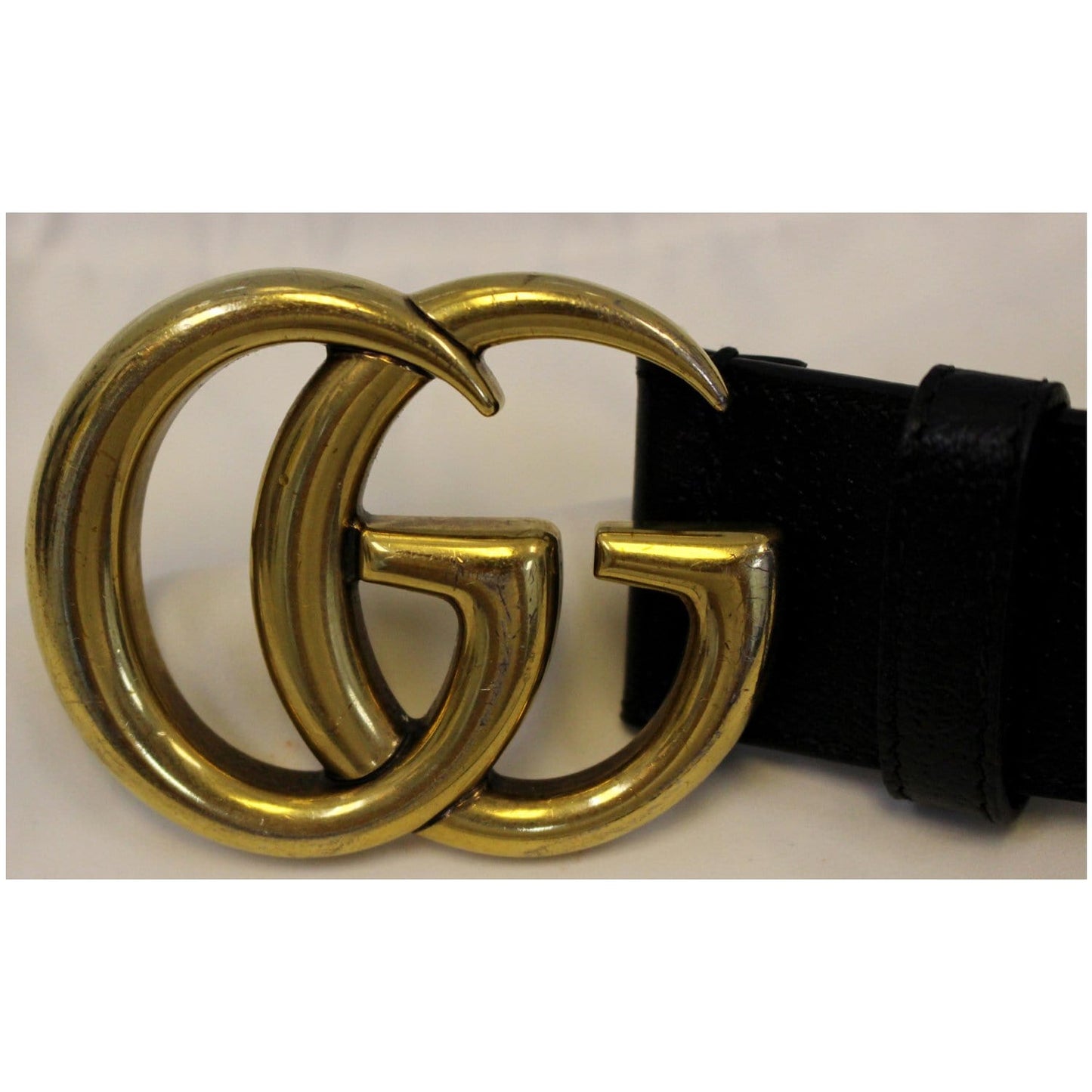 GUCCI Double G Buckle Leather Belt Black Size 37