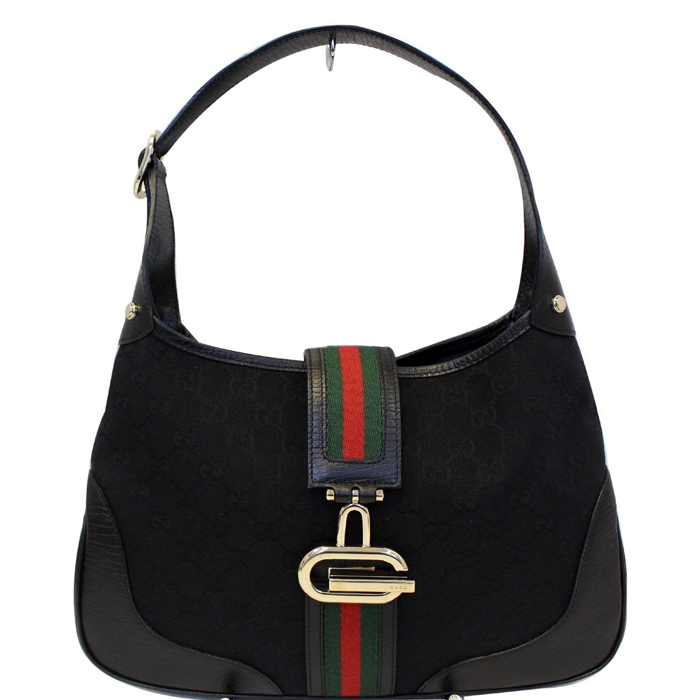 GUCCI GG Canvas Web Hobo Bag Black 130779