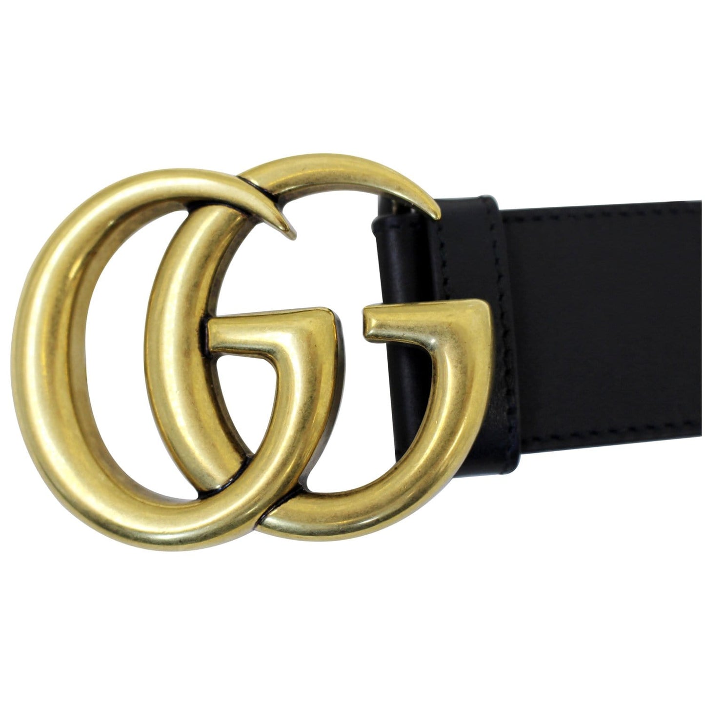 GUCCI Double G Buckle Black Leather Belt Size 35