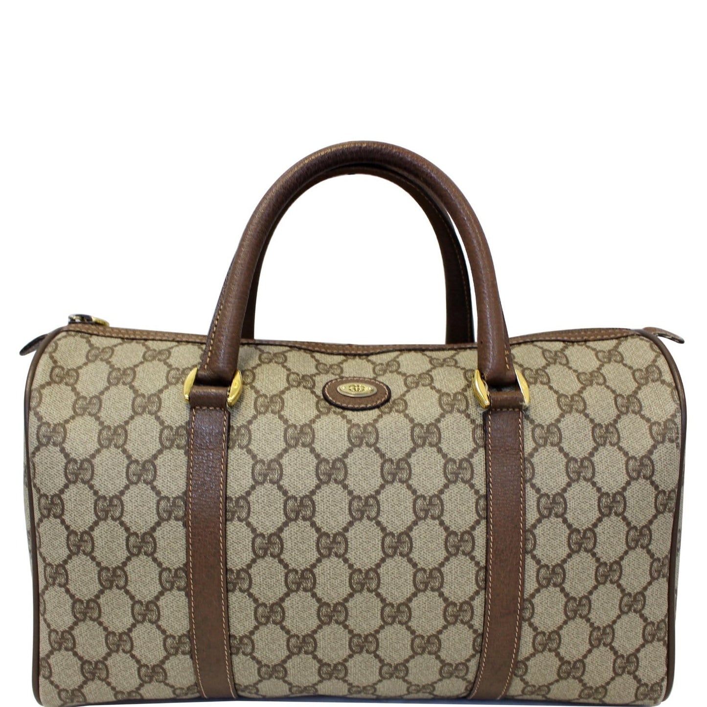 GUCCI GG Canvas Boston Satchel Bag Brown