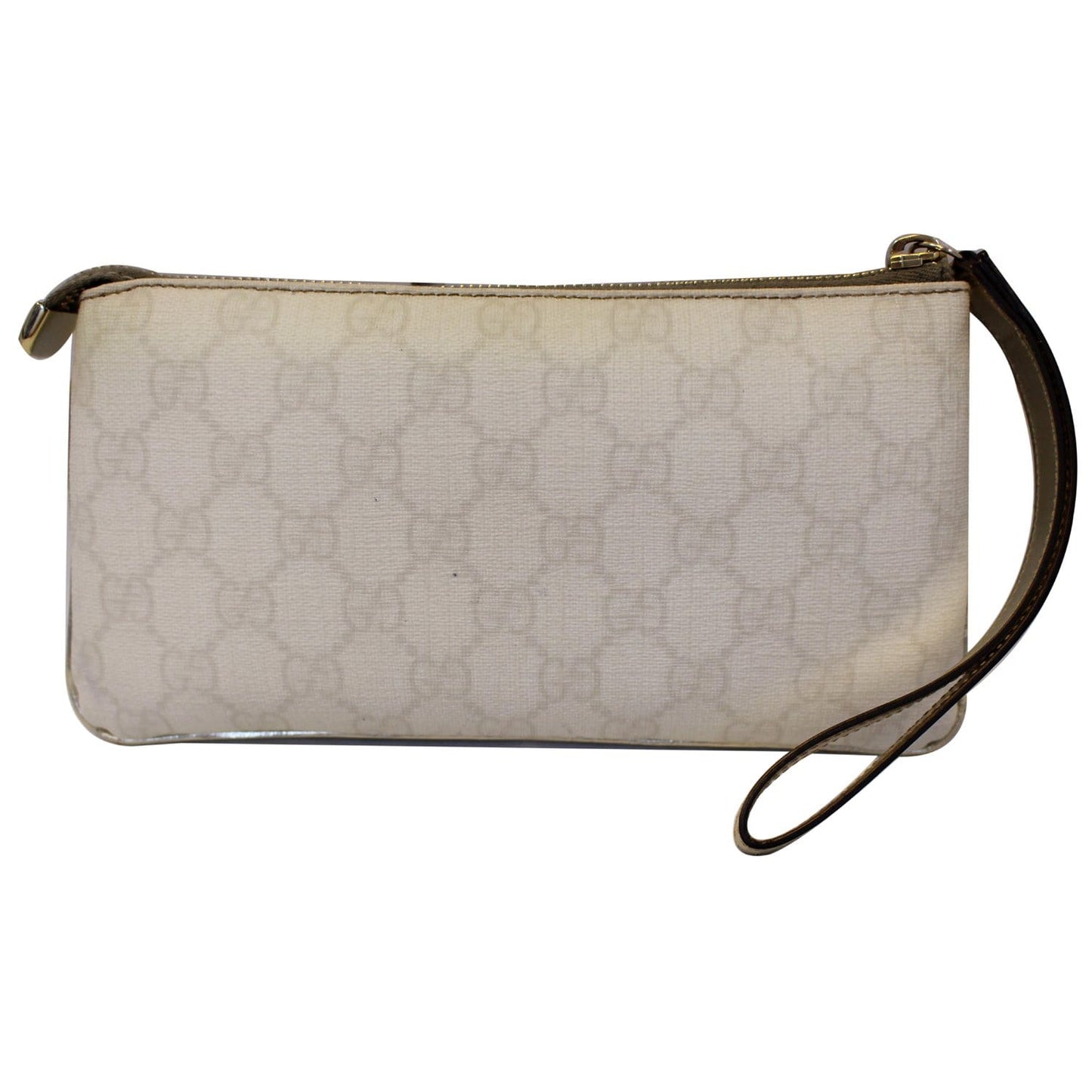 GUCCI GG Canvas Wristlet Pochette Clutch Bag White 190553