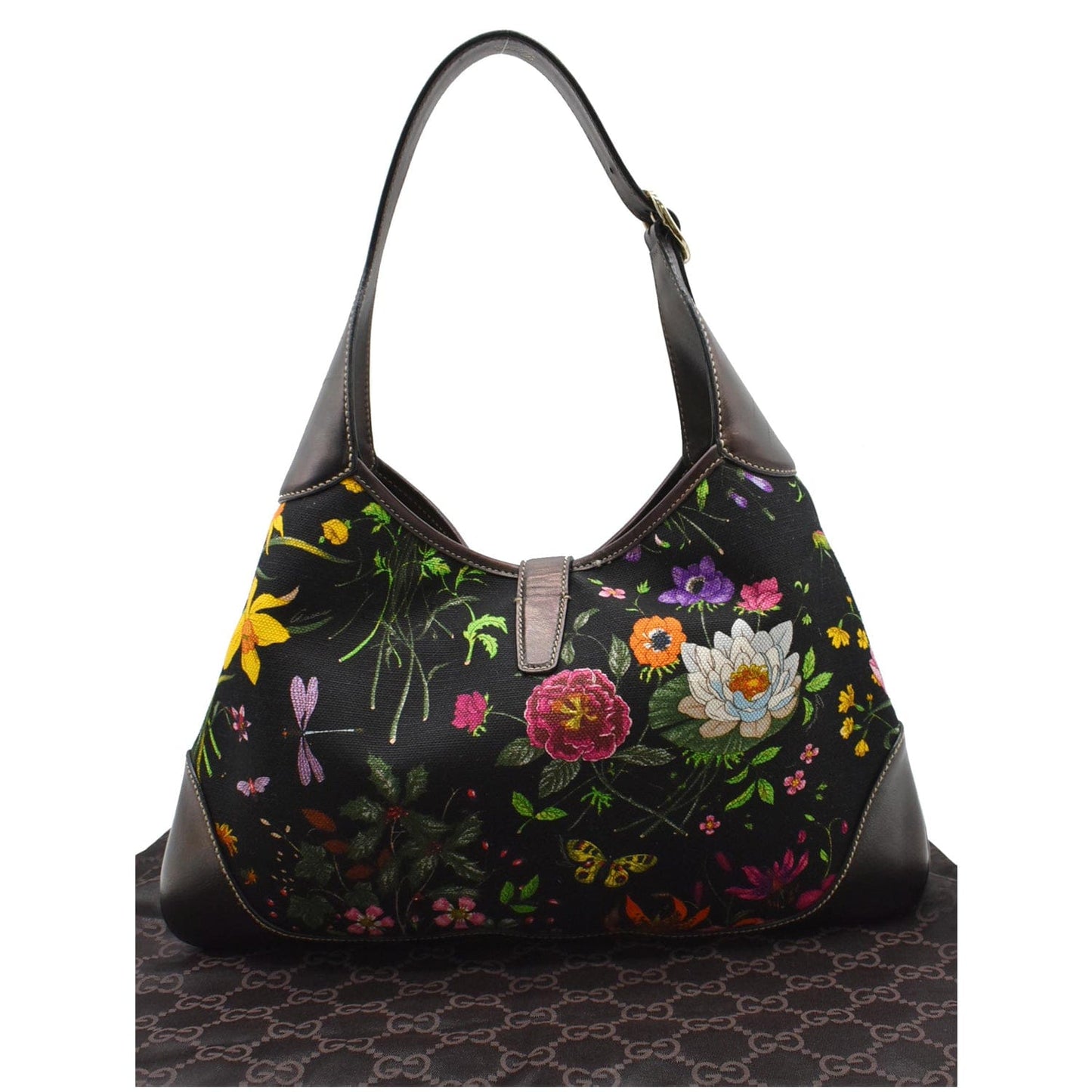 GUCCI Flora Jackie O Bouvier Floral Printed Canvas Hobo Bag Black 153029 - 15% OFF