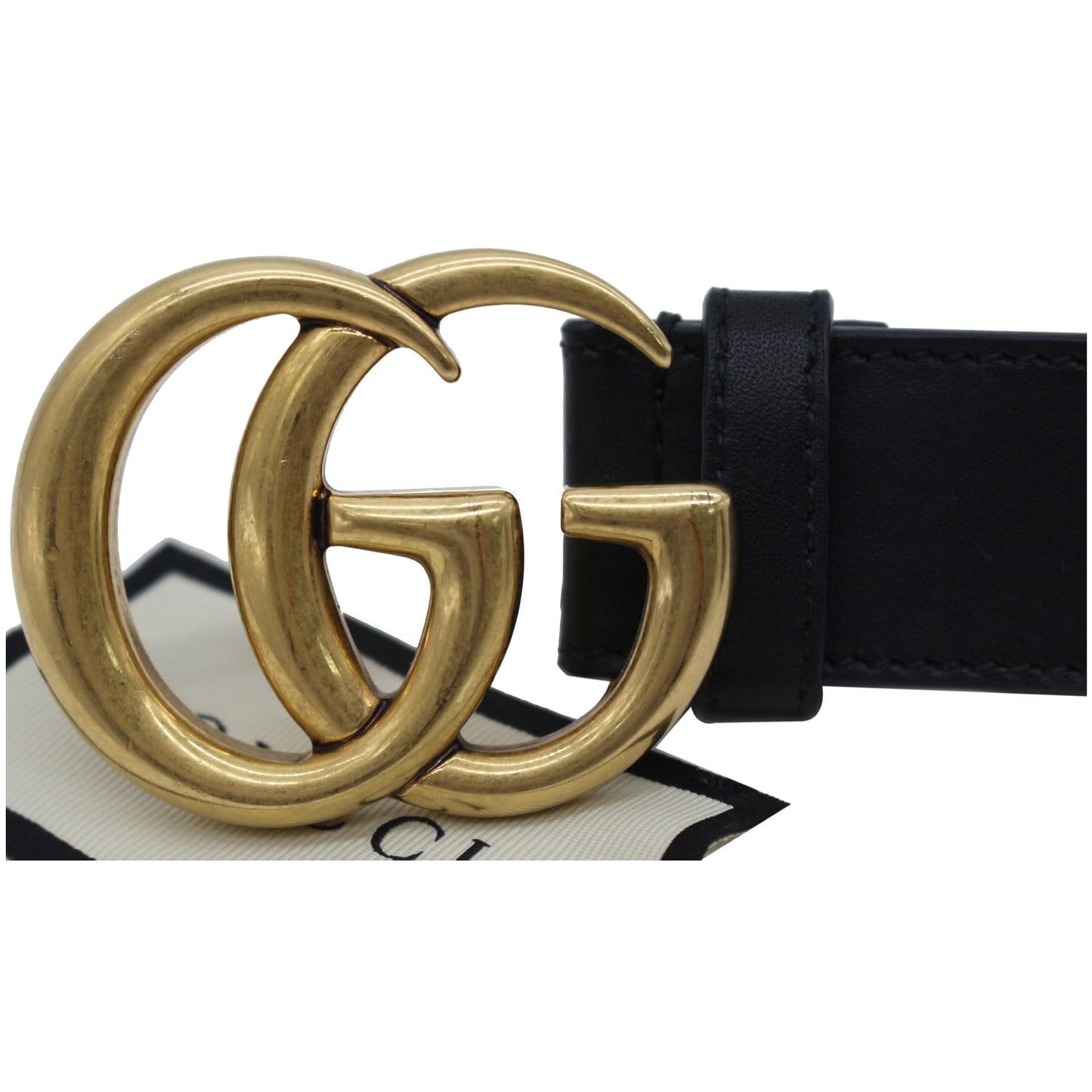 GUCCI Double G Buckle Leather Belt Black 414516 Size 100.40