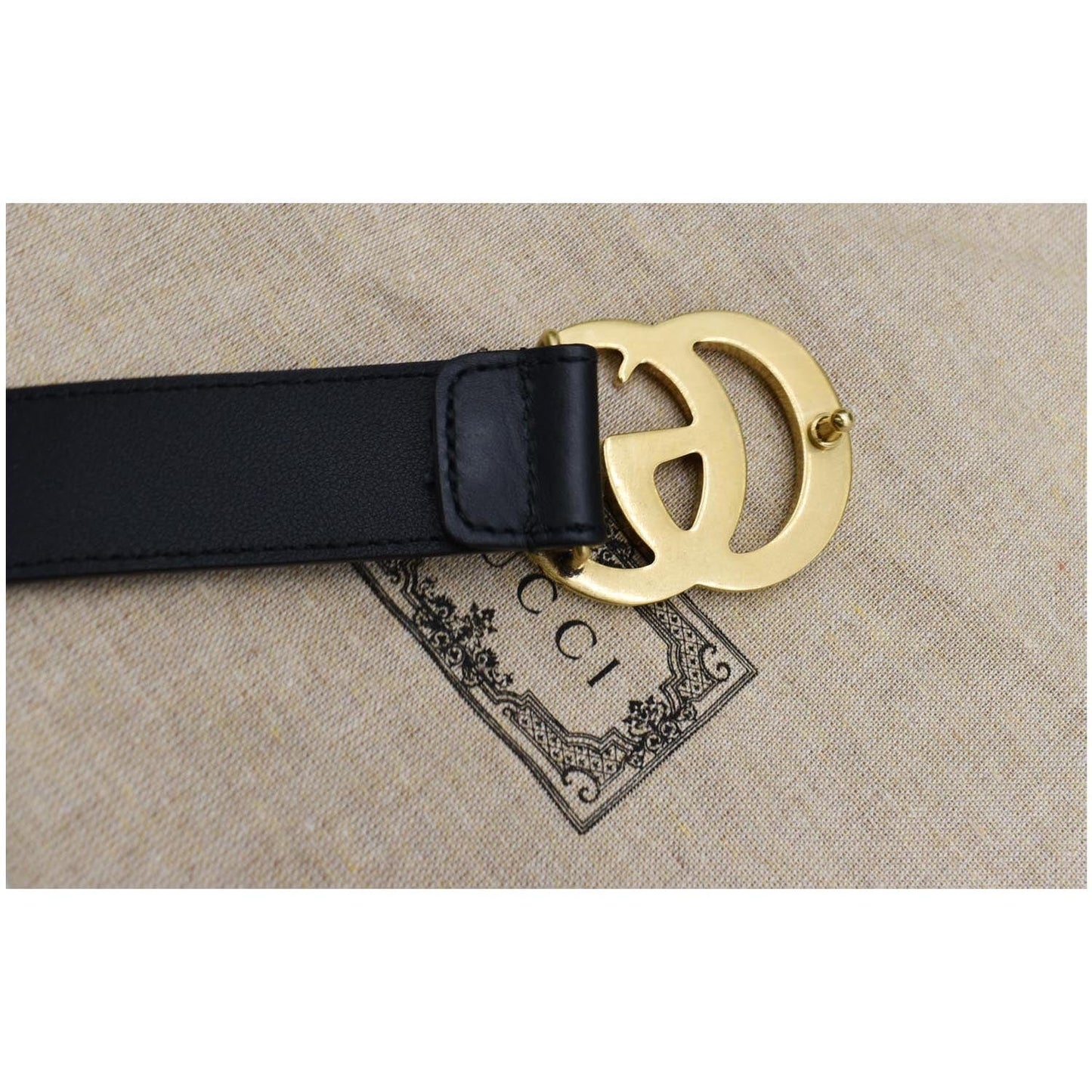 GUCCI Double G Buckle Leather Belt Black 414516