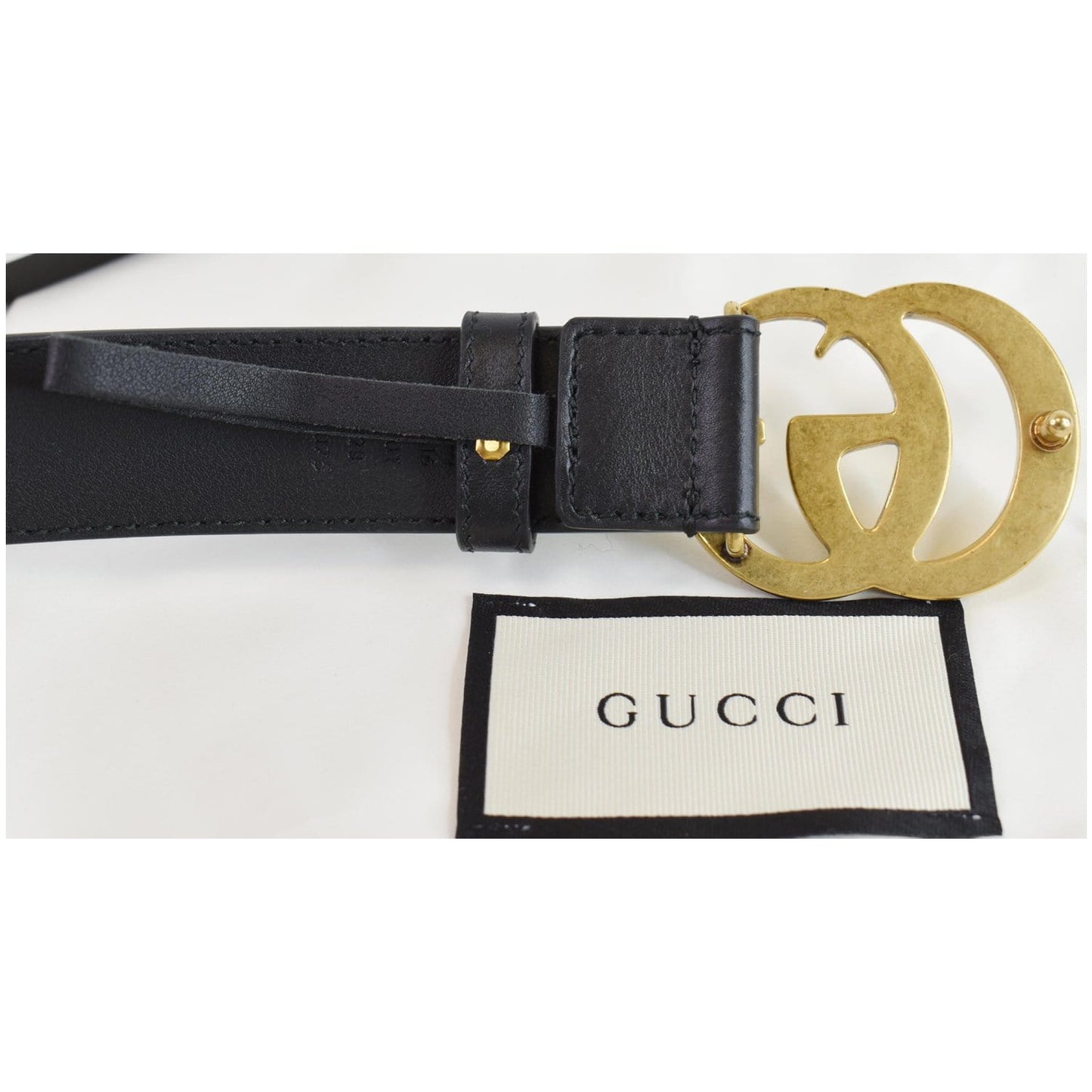 GUCCI Double G Buckle Leather Belt Black 414516