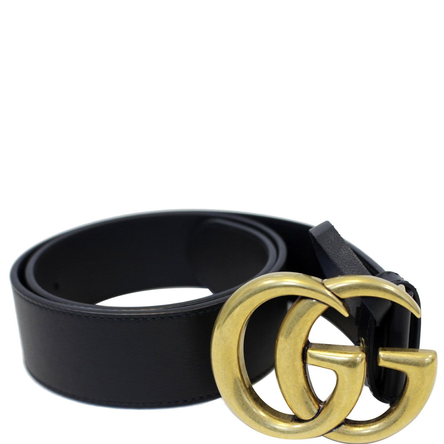 GUCCI Double G Buckle Black Leather Belt Size 35