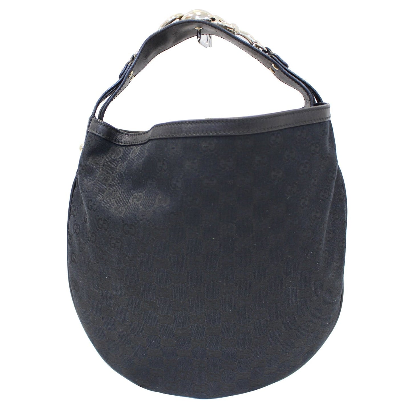 GUCCI GG Canvas Horsebit Medium Wave Hobo Bag Black