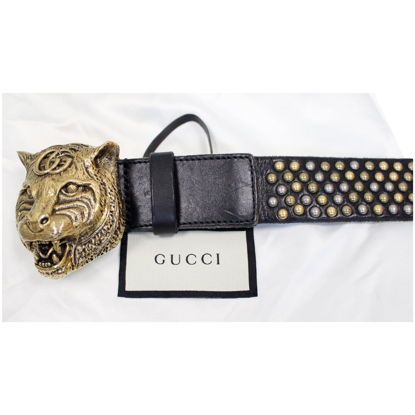 GUCCI Feline Head Studded Leather Belt Black 451224 - 15% OFF