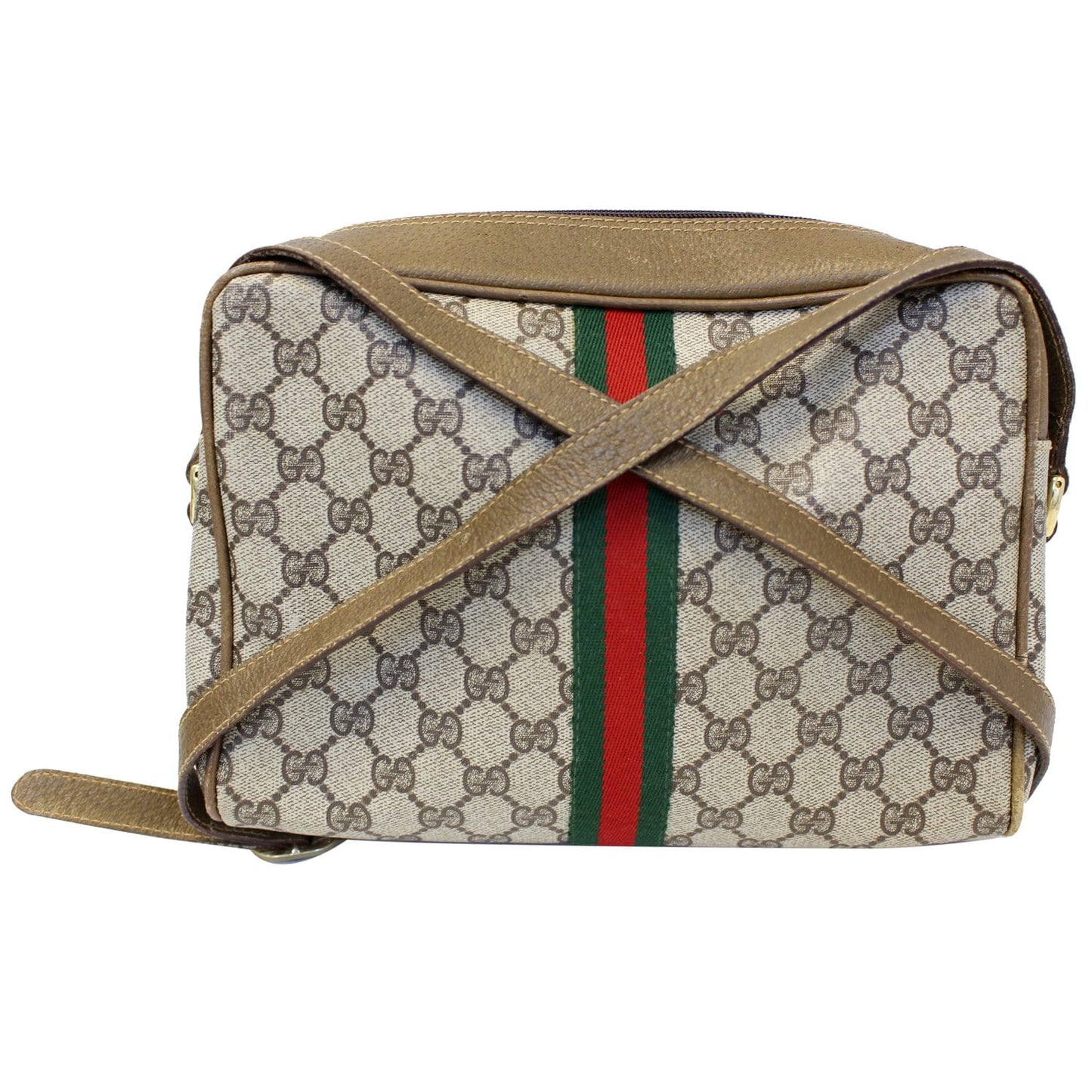 GUCCI GG Canvas Web Crossbody Bag Brown Vintage