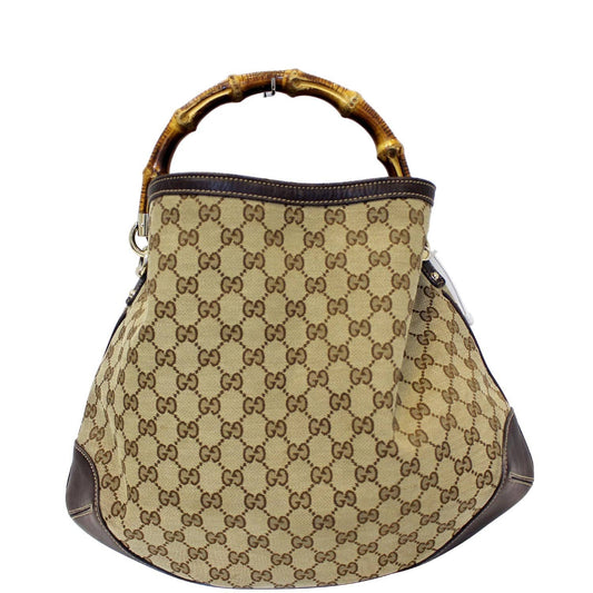 GUCCI GG Canvas Peggy Medium Bamboo Top Handle Bag Brown