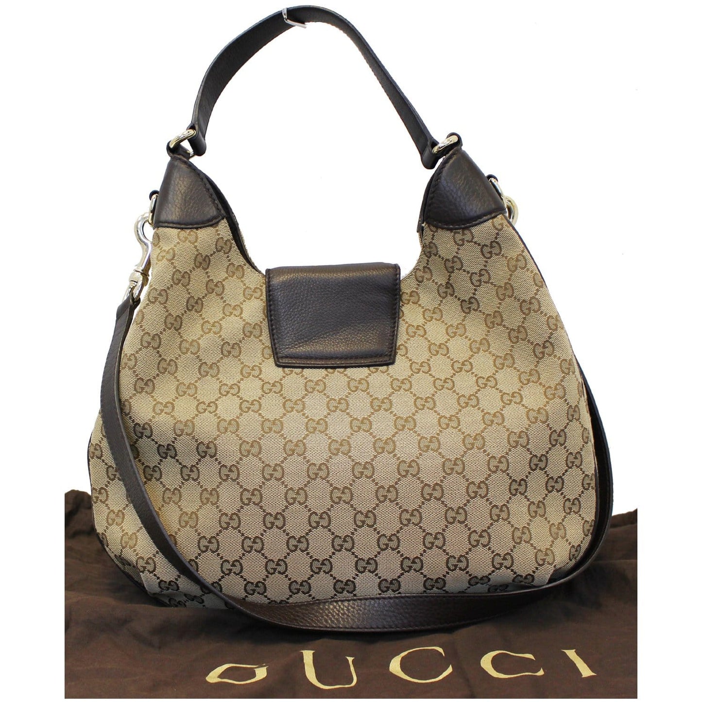 GUCCI Dressage Monogram Web Hobo Bag Dark Brown