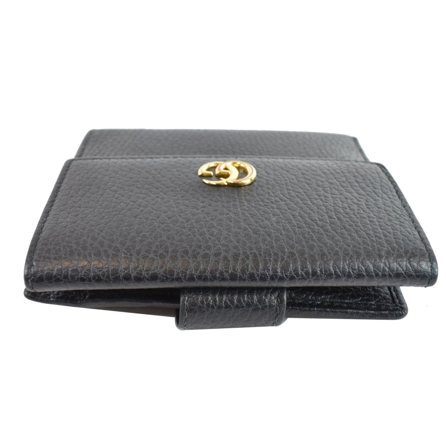 GUCCI French Flap Leather Wallet Black 456122
