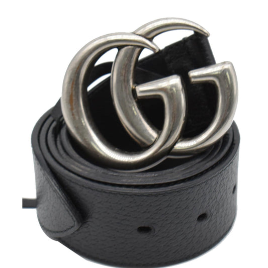 GUCCI Double G Buckle Leather Belt Black 406831 Size 90.36