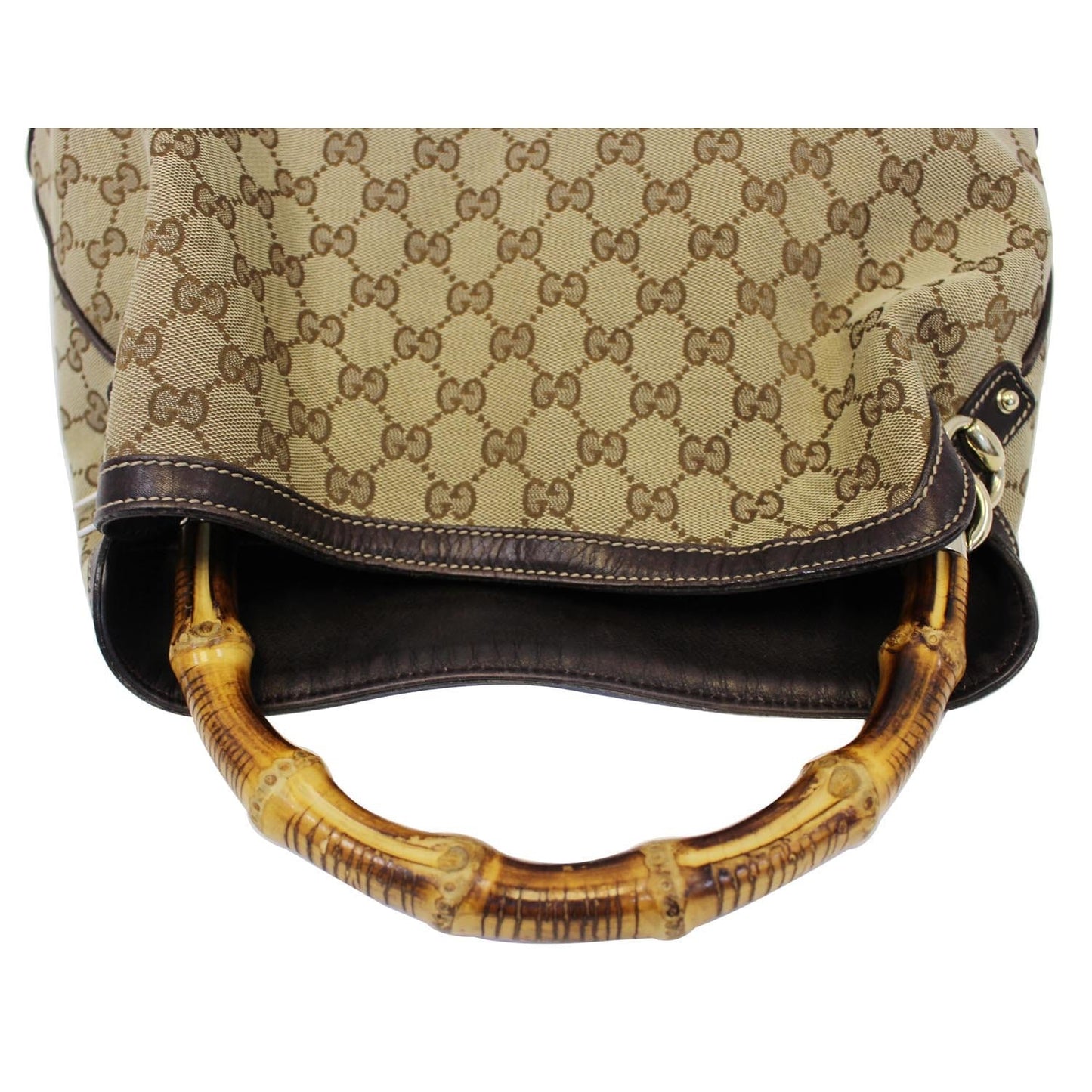 GUCCI GG Canvas Peggy Medium Bamboo Top Handle Bag Brown