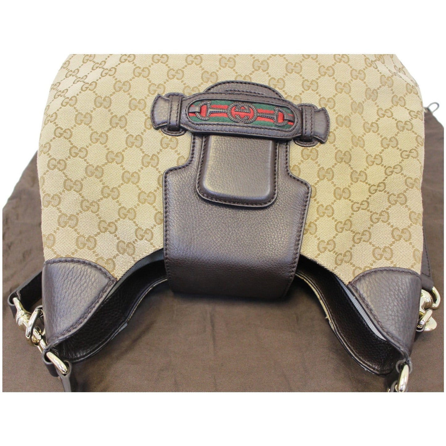 GUCCI Dressage Monogram Web Hobo Bag Dark Brown