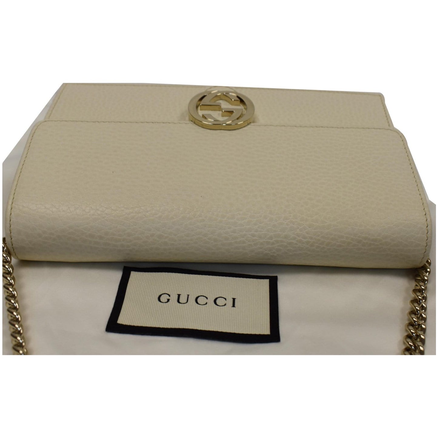 GUCCI GG Interlocking Pebbled Leather Crossbody Bag Ivory 615523
