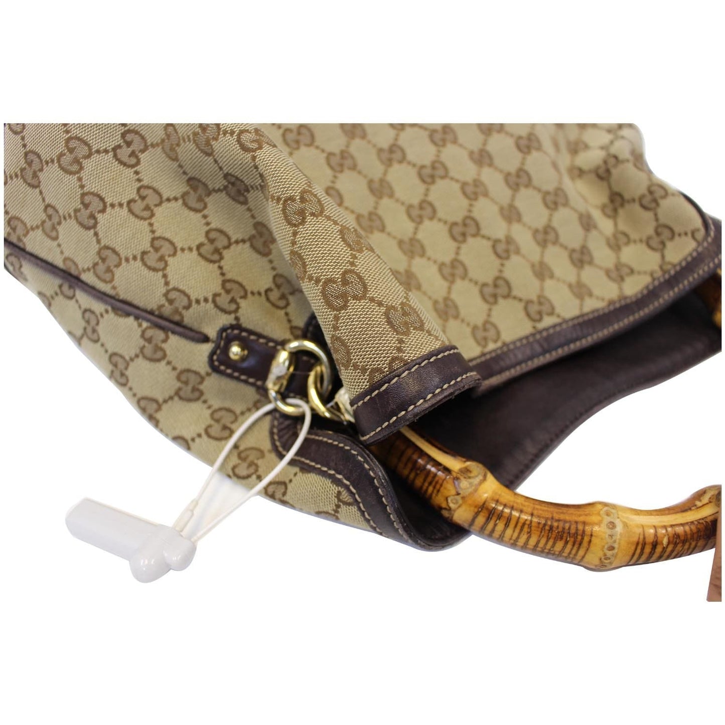 GUCCI GG Canvas Peggy Medium Bamboo Top Handle Bag Brown