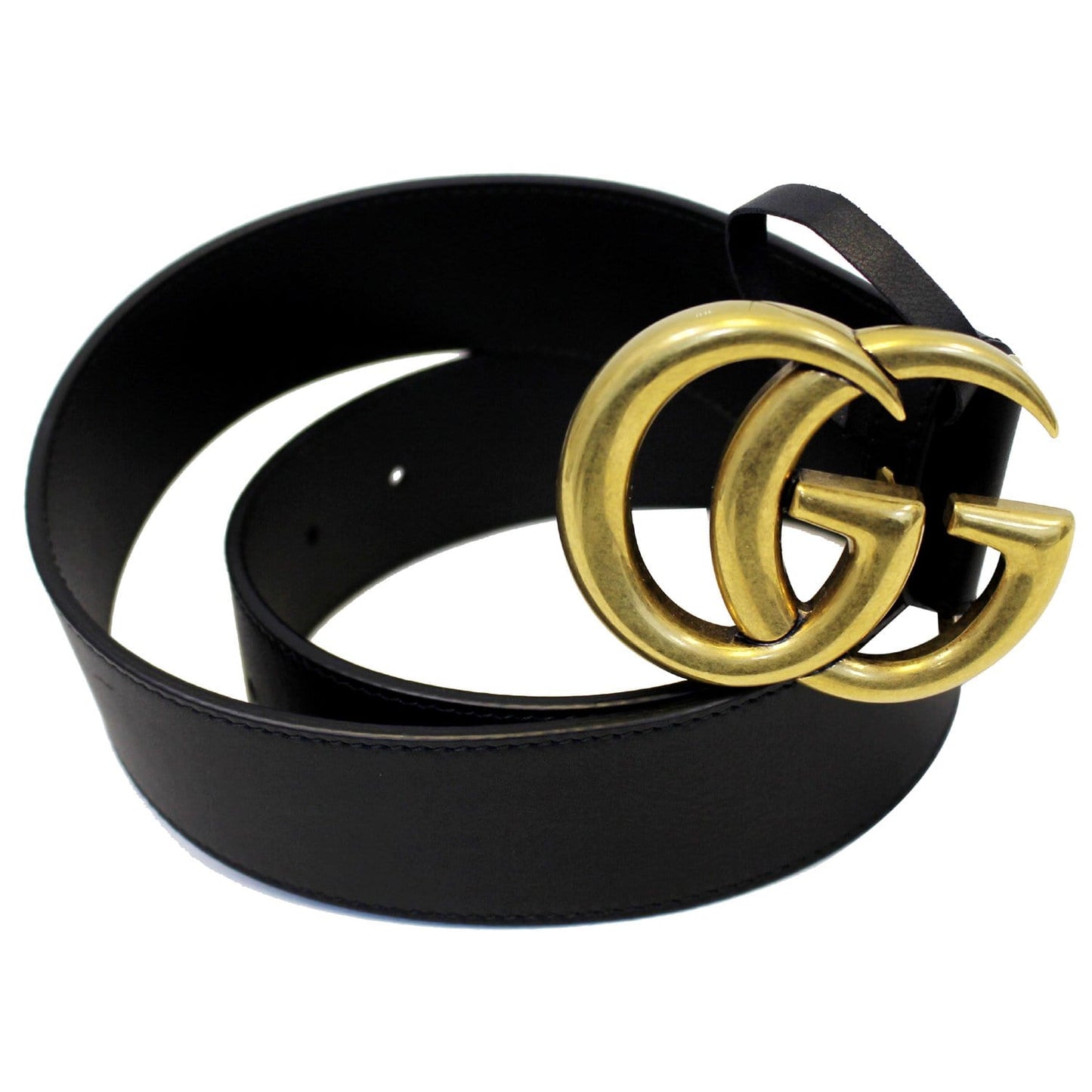 GUCCI Double G Buckle Black Leather Belt Size 35